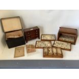 C19th mahogany miniature chest of drawers (apprentices piece), an oak cased mah jong set, and a