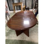 Modern rosewood finished D end extending dining table 218 cm L x 118 wide and set of 6 dining chairs