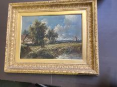 JOSEPH THORS (1835-1920) oil on artists board "Rural scene with windmill" signed lower right in gilt