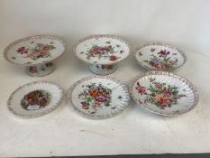 Pair Dresden porcelain comports 23 cm dia and an open dish - chipped and 3 other broken plates