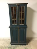 Small teal blue painted part glazed cabinet 61cm L x 146 H Condition sound, some wear