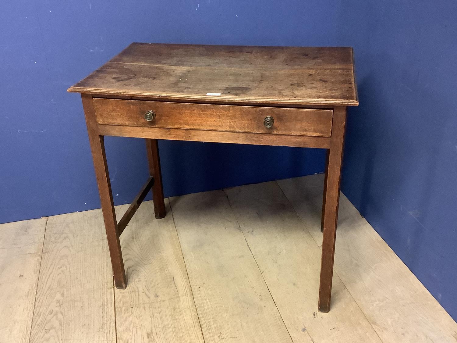 Small C19th oak sidetable with drawer. 77 cm x 50 Condition generally good, stretcher missing