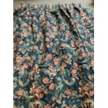 4 full length lined matching curtains, very heavy brocade floral material with large pleased