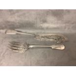 Pair Victorian hallmarked silver fish servers by Hayne & Cater London 1861 7.5ozt