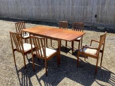 "Meredew" extending oblong dining table 183 x 84 with set of 6 dining chairs (4+2 arms)