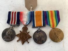 Set of 4 WW1 medals, group of 3 to J R HOWARD, 216 company, MA military medal; and a British