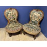 Pair Victorian mahogany show framed salon chairs and a similar painted chair in original