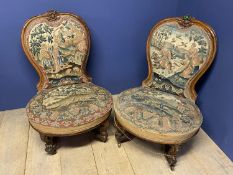 Pair Victorian mahogany show framed salon chairs and a similar painted chair in original