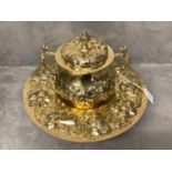 Silver gilt copy of a Charles II Caudle cup cover and stand profusely embossed and hallmarks for