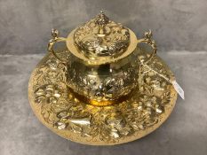 Silver gilt copy of a Charles II Caudle cup cover and stand profusely embossed and hallmarks for