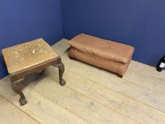 Georgian mahogany square stool with drop in tapestry seat 49 cm sq. on carved cabriole legs to