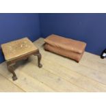 Georgian mahogany square stool with drop in tapestry seat 49 cm sq. on carved cabriole legs to