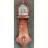 Continental oak wall clock with painted dial decorated with 4 gilded relief figures approx 130 cm H,