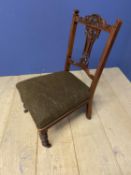 Victorian small low chair with brown upholstered seat