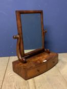 Victorian figured mahogany oblong toilet mirror on bow front base of 2 drawers 46 cm L Condition