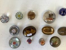 Quantity of paper weights including millifurei paper weights, glass and painted stone