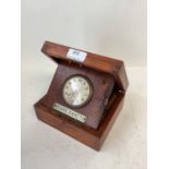 Vintage Omega teak cased Chronometre, Heure Exacte with label the case 15 cm L