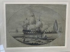 John De Vaumorel, 1766-1809 (Jersey), ink and watercolour drawing, "British man of War", signed