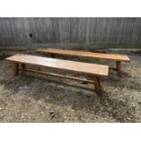 Pair good quality oak benches of heavy construction each 44 cm w x 250 L x 48 H. Condition sound,