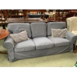 Good quality large 3 seater sofa covered in grey linen fabric 153 cm L Condition - good, back and