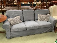 Good quality large 3 seater sofa covered in grey linen fabric 153 cm L Condition - good, back and