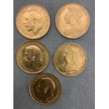 A Collection of five full sovereign coins
