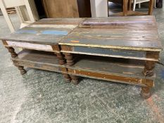 A 'shabby chic' painted teak coffee table 56 cm square x 36 cm H Condition rustic and some losses