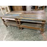 A 'shabby chic' painted teak coffee table 56 cm square x 36 cm H Condition rustic and some losses