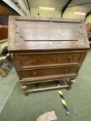 Ladies small walnut bureau, oak bureau, Edwardian mahogany 2 tier occasional table, drop leaf able