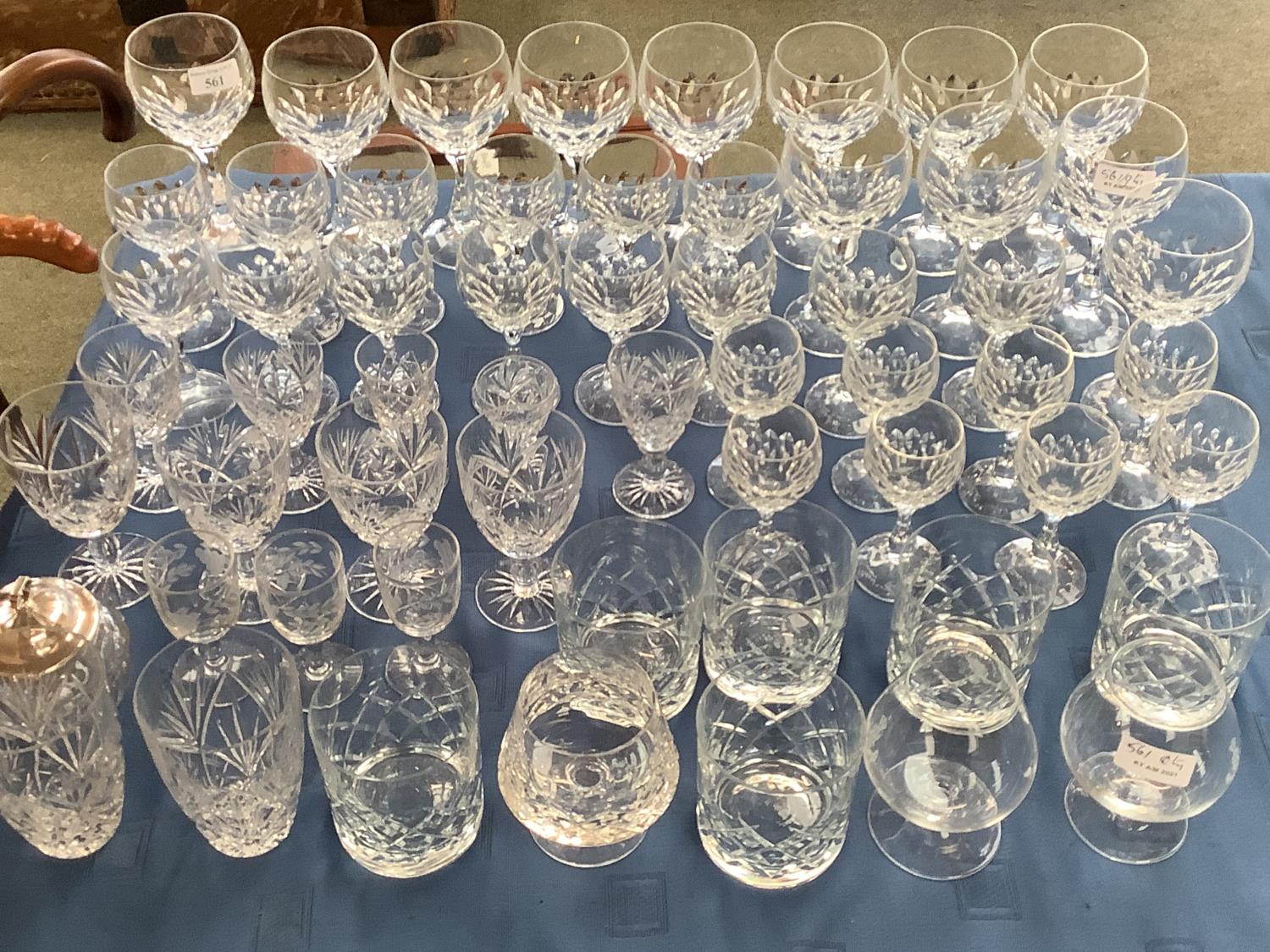 An extensive suite of cut glass wine glasses including several sets, 12 goblets marked Z 14