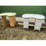 2 kidney shaped dressing tables with curtain rails - Condition sound, paintwork chips