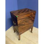 Regency ebony inlaid mahogany cellarette on tapered square legs to brass casters with side handles