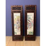 Pair Chinese ceramic plaques 74 cm H in wood frames