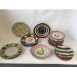 Solimene Italian pottery part service 15 side plates, 8 dinner plates - some chipped