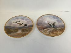 2 fine quality Royal Doulton hand painted plates with gilded borders, one of a hawk the other of