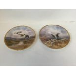 2 fine quality Royal Doulton hand painted plates with gilded borders, one of a hawk the other of