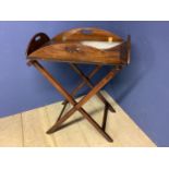 Mahogany butlers tray and stand, and a bedside commode