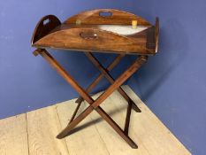 Mahogany butlers tray and stand, and a bedside commode