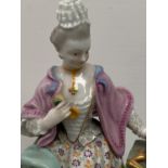 Early Meissen porcelain seated lady 15 cm H
