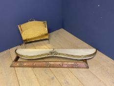 Early C20th beaten copper fire surround, and a brass spark guard, and a brass and wood double bed