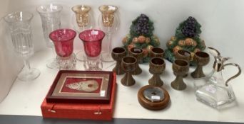 Quantity of various glassware and china to include, glass candle holders(some chips) glass