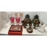 Quantity of various glassware and china to include, glass candle holders(some chips) glass