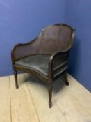 Adam revival bergère armchair, C1830, on turned and fluted legs with single cane, 85h x 62w cm.