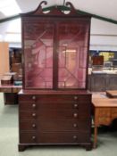 Early C19th mahogany Secretaire bookcase with original glass, 249h x 123w x 54.5d cm. Condition: