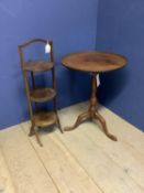 Small Georgian mahogany tripod table and an Edwardian walnut folding 3 tier cake stand 92 cm H .