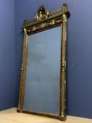 Late C19th French gilt raised decorated oblong gesso wall mirror with a cherubic finial flanked by