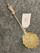 Victorian Hallmarked silver sifter ladle with apostle terminal handle pierced gilt shell shape