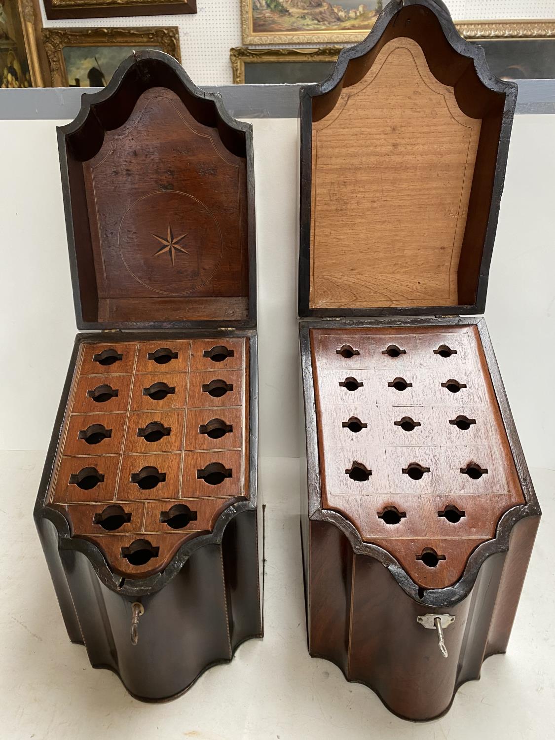 2 similar Georgian mahogany fitted knife boxes - Image 2 of 8