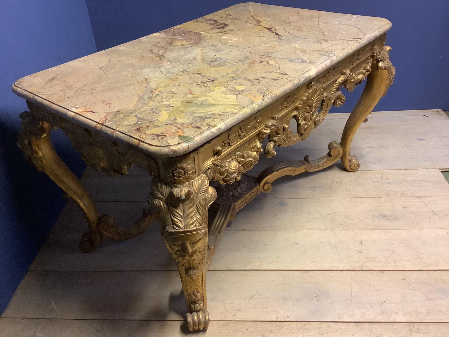 Early C18th/C19th giltwood side table in the manor of William Kent, elaborately carved & gilded unde - Image 2 of 12