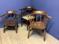 Victorian elm club arm chair & another (cut down) & a Georgian oak corner arm chair. Condition: